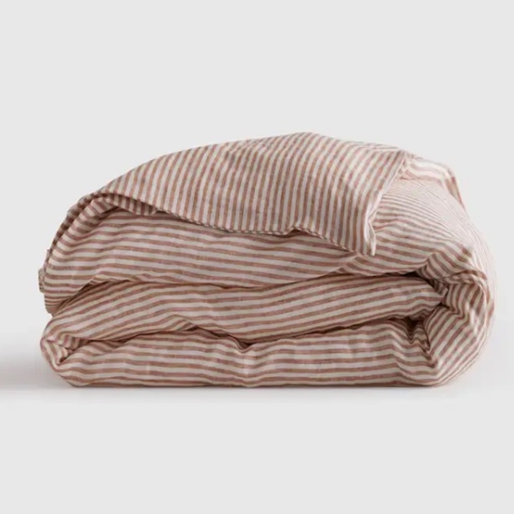 Quince European Linen Duvet Cover Queen/Full Terracotta Stripe